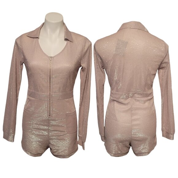 Sparkly Pink Romper Nic + Jo Forever 21 Sz Medium Disco Groovy Elvis - Picture 1 of 3